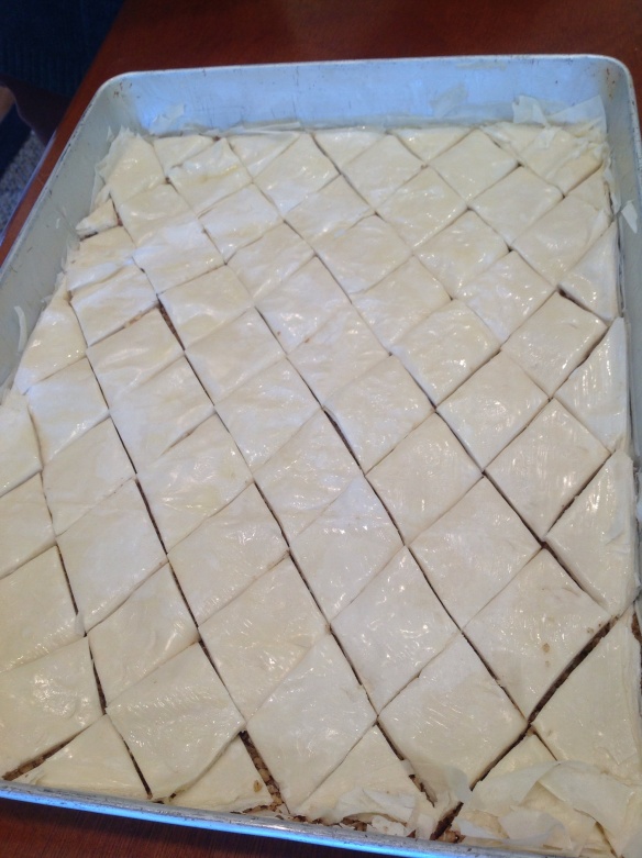 Before baking, cut the pastry in a diamond pattern, as shown.
